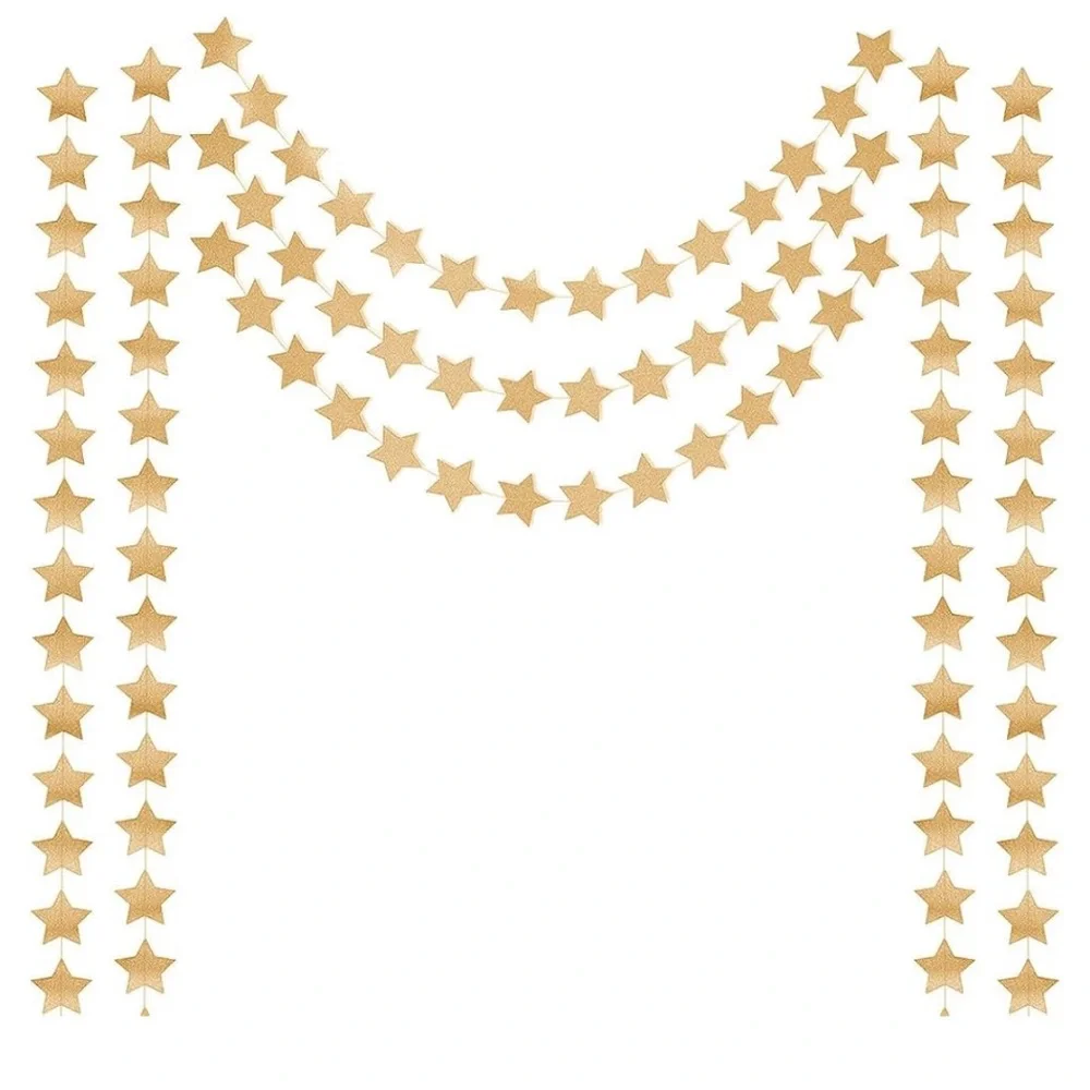 Happy Birthday banner & 2 packs stars banner, metallic gold Paper Hanging Party